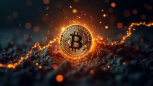 Bitcoin fotorrealista en el centro, flujos de datos y logos de ETF destacan demanda institucional y posible rally Q4 a 170k.