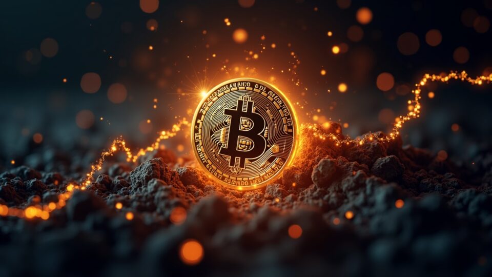 Bitcoin fotorrealista en el centro, flujos de datos y logos de ETF destacan demanda institucional y posible rally Q4 a 170k.