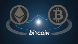 Encabezado de criptomonedas con logotipos de Ether y Bitcoin y gráficos de flujos ETF y rotación a Bitcoin.