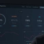 Analista financiero frente a tablero multi-cripto ETF con BTC 72%, ETH 17%, XRP 6%, SOL 4%, logo GDLC y fondo regulatorio.