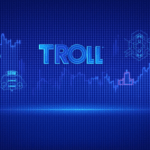 Header cripto con TROLL, FAI y M3, gráficos ascendentes, iconos de meme y redes neuronales en un skyline azul-púrpura