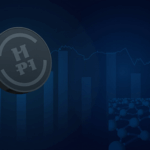 Portada de noticia cripto con moneda HYPE central, gráfico ascendente y red de nodos validadores azules, simbolizando USDH.