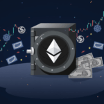 Escena fotorrealista: símbolo ETH central, gráficos ascendentes y una bóveda corporativa, ilustra liquidez vs ETFs y mNAV.