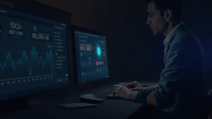 Usuario ante un dashboard DeFi con icono ONyc, cadenas y métricas que ilustran recompensas y eficiencia de capital.