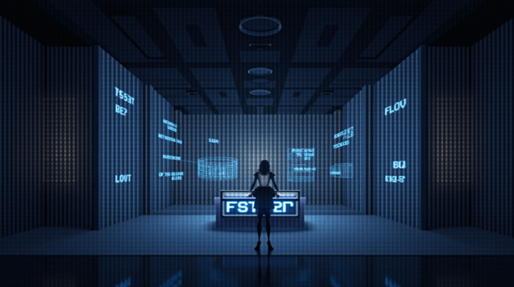 Concept art de Solana con nodos brillantes simbolizando consenso en tiempo real, fondo estilo newsroom
