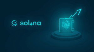 Encabezado fotorrealista: logo de Solana, bóveda digital de tesorería y tokens SOL al alza, brillo estilo NASDAQ.