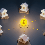 Encabezado fotorealista: seis iconos de bancos orbitando un depósito de libra esterlina tokenizado, en una sala de redacción moderna.