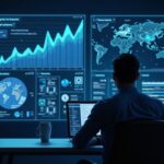 Investigador en una sala cripto revisa gráficos de tokenomics IA, actividad en GitHub y gemas ocultas.
