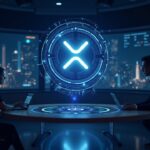 Holographic Alibaba Qwen AI in a high-tech newsroom guiding XRP toward $4.20 by 2026, with charts and fintech cues