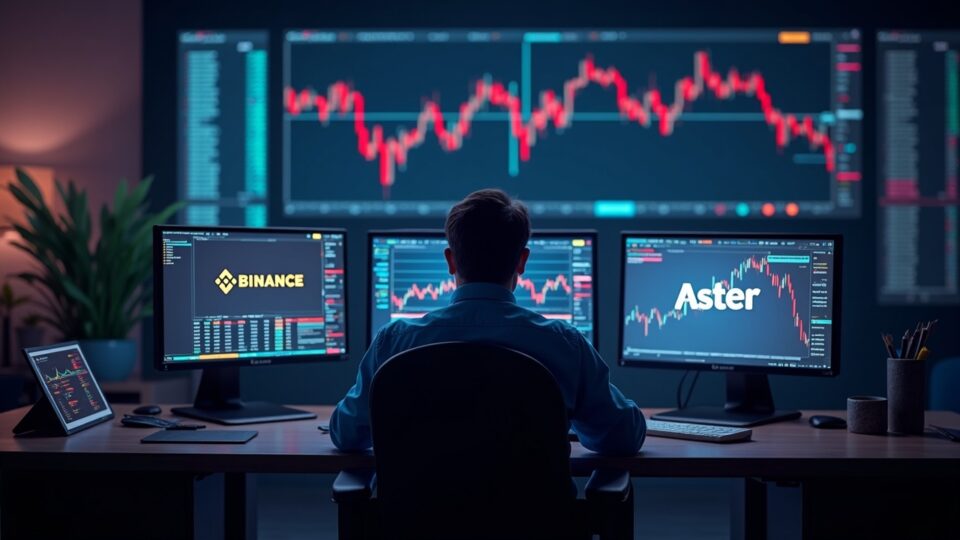 Cripto newsroom: Binance y Aster, trader ante pantallas con subida de precio y señales de wash trading; DeFiLlama atenuados