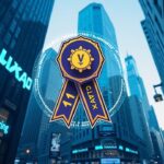 Header fotorealista: skyline Nasdaq, gráfico AVAT, banda de fusión SPAC y emblema Avalanche Foundation.