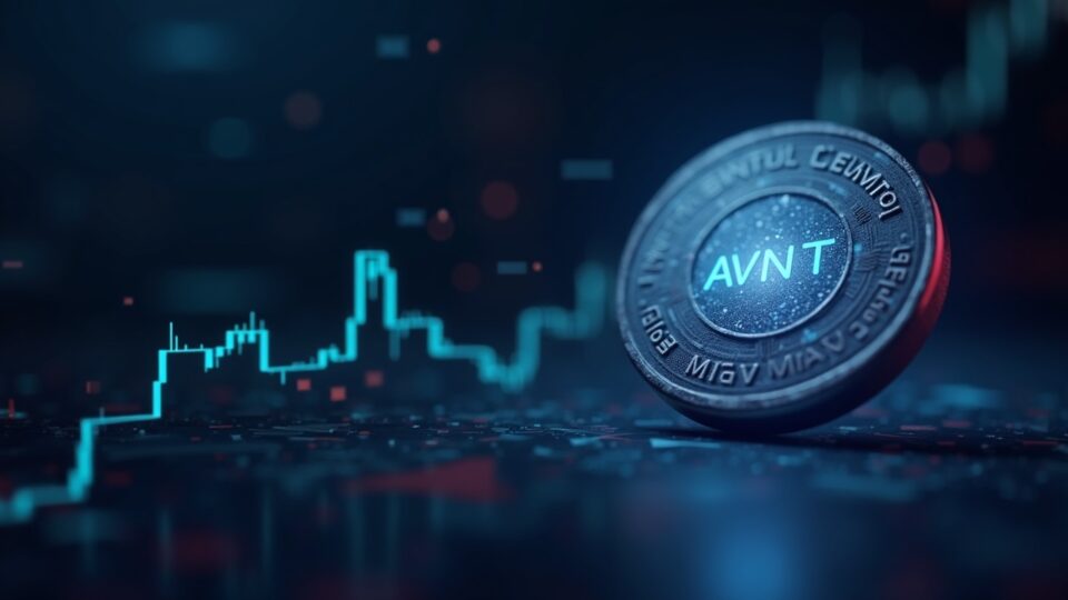 Trader confiado junto a token AVNT holográfico y gráfico de liquidez creciente, simbolizando 100M TVL en Base.