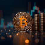 Símbolo de Bitcoin centrado, altcoins en ascenso, con datos superpuestos, ilustrando rotación de capital cripto.