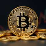Bitcoin dominante frente a DOGE y TRUMP, con gráfico ascendente y toques regulatorios, estilo newsroom.