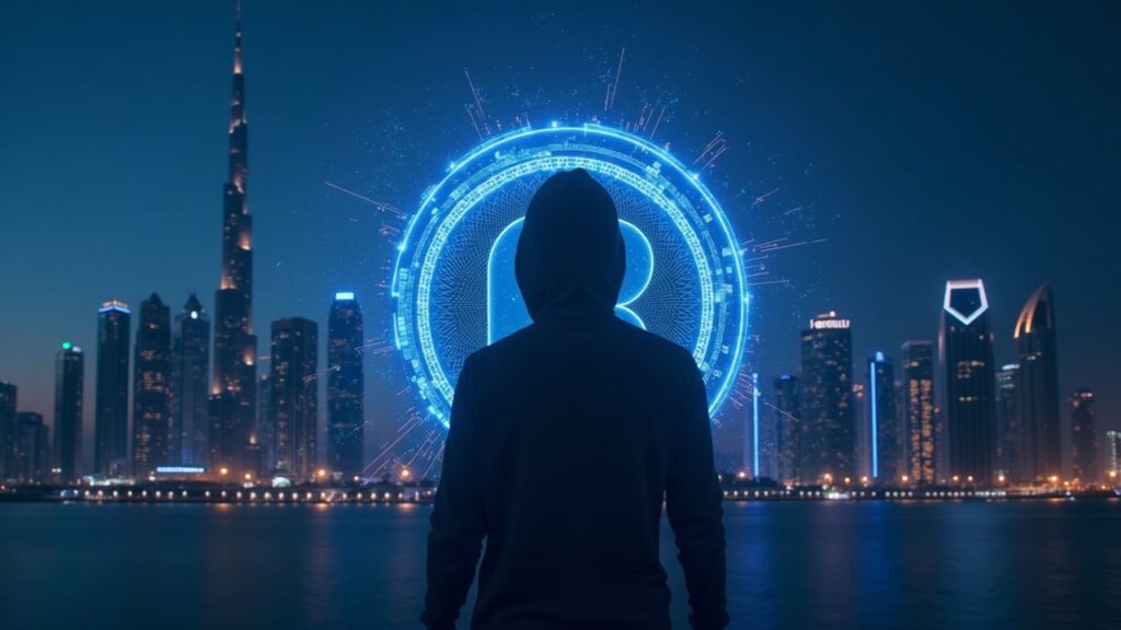 Figura central ante el skyline de Dubái y una bóveda digital, licencia VARA de BitGo para trading institucional.