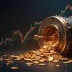 bóveda de ether de BitMine con monedas ETH fluyendo hacia una tesorería, gráfico ascendente y halo de red descentralizada