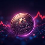 BNB central en una red de blockchain neón, bloques 0,75 s, gráfico de precio ascendente y señales de short squeeze.