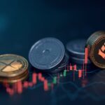 Gráfico de precios ascendente con íconos de Bitcoin, XRP y Solana; CME al fondo, enfoque en cobertura y regulaciones.