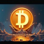 Header fotorealista con el logo de Dogecoin, gráficos de precio y siluetas de ballenas moviendo DOGE a exchanges