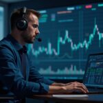 Analista cripto en sala de noticias con gráficos de LINK, XRP, Aster, PI y SUI, mostrando más oferta y presión de liquidez.