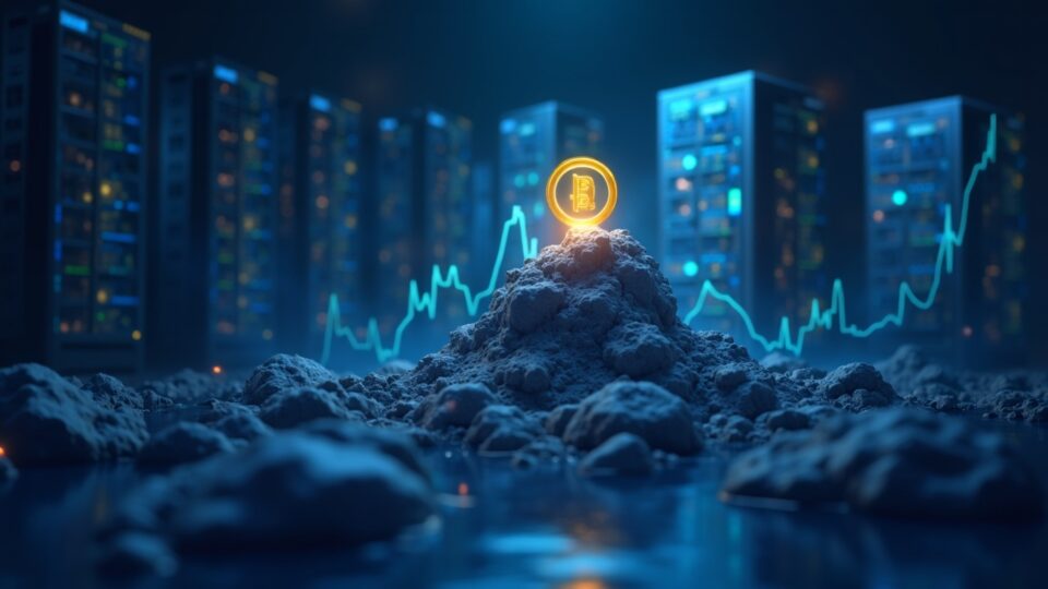 Logotipo de Filecoin sobre un gráfico de precios que rompe 1,65, con un moderno centro de almacenamiento descentralizado al fondo.