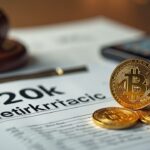 Mazo de juez junto a íconos de Bitcoin y documentos de planes 401(k), simbolizando cripto en la jubilación.