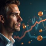 Portrait of a German fintech executive with Bitcoin symbols and a rising chart signaling BTC treasury goals by 2027.