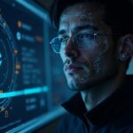 Retrato de innovador tecnológico junto a diagramas GKR y logo Ethereum, con flujos de datos que sugieren pruebas ZK rápidas