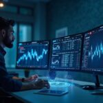 Photorealistic trader at a sleek desk with holographic on-chain perpetuals order book and Hyperliquid and HyperEVM logos.