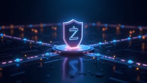 Hub de carteras entre cadenas con escudo de privacidad, puentes NEAR-Zcash y ambiente de sala de noticias.