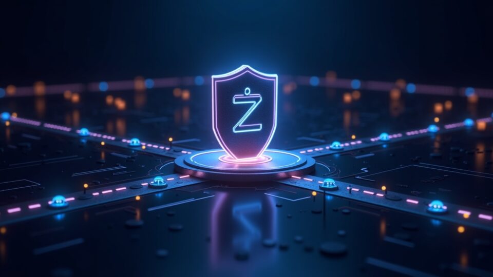 Hub de carteras entre cadenas con escudo de privacidad, puentes NEAR-Zcash y ambiente de sala de noticias.