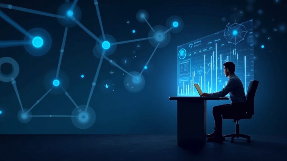 Trader at a sleek desk with holographic TVL charts and SUI logo amid blockchain nodes signaling liquidity and breakout.