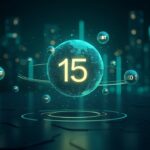 Header fotorealista: ticker 15 mil millones, USDT orbitando globo blockchain, fondo azul-verde de noticias sobre IPO cripto.