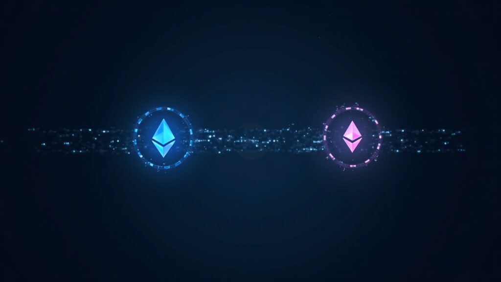Interfaz de Uniswap con logos de Solana y Ethereum convergiendo, mostrando liquidez que conecta cadenas
