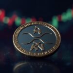 XRP en primer plano con el logo del Banco de Japón y un gráfico ascendente, señalando adopción institucional y riesgo regulatorio.