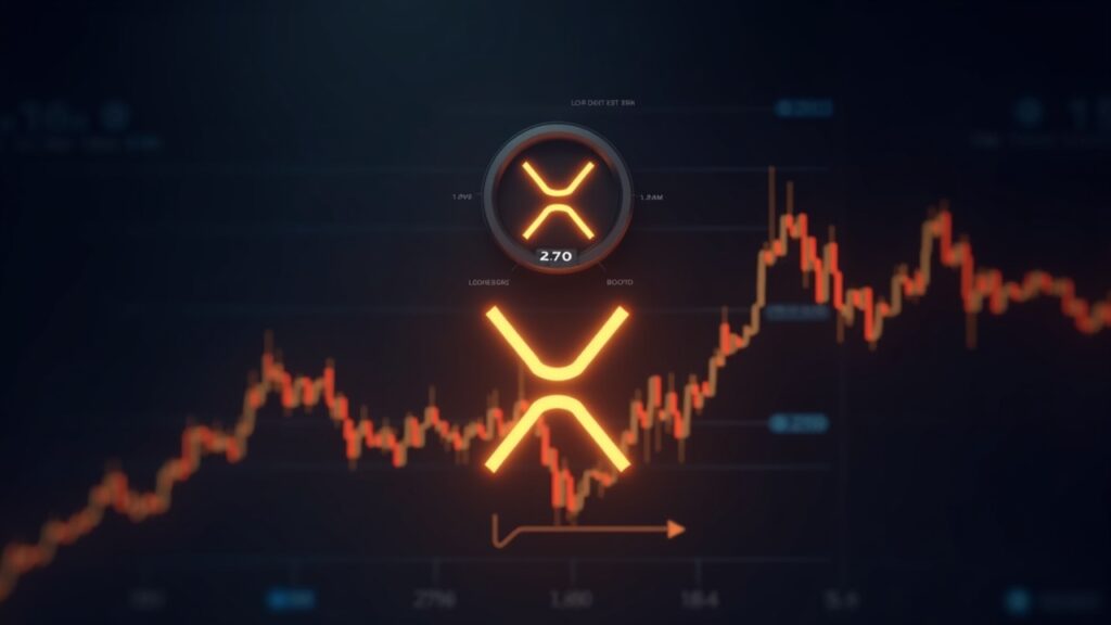 Logo XRP sobre gráfico de precios con silueta regulatoria y cuenta atrás, señalando el soporte 2,70