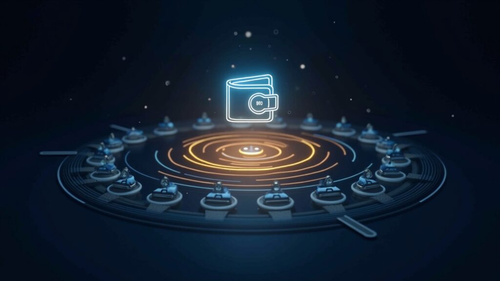 Central wallet icon with a ring of faint wallets, a bright 80% wedge, and CZ and Apriori logos illustrating Sybil risk.