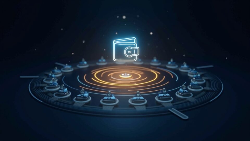 Central wallet icon with a ring of faint wallets, a bright 80% wedge, and CZ and Apriori logos illustrating Sybil risk.