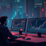 Photoreal trading desk with ASTER price drop, a CZ silhouette observing, and symbolic market influence and regulatory risk.