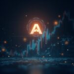 Logo iluminado de ASTER ascendiendo sobre un piso de trading, con gráficos de liquidez y un sello de auditoría translúcido.
