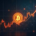 Logotipo de Bitcoin sobre gráfico ascendente que ilustra un rally del 100% de ETFs, silueta de regulador y brillo de redacción.