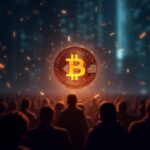 Bitcoin por encima de 102k, emblema de Zcash luminante entre una multitud digital; privacidad e apoyo institucional.