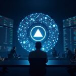 Header fotorealista con símbolo ADA de Cardano, pantallas Nasdaq y silueta de inversor, sugiriendo adopción institucional.