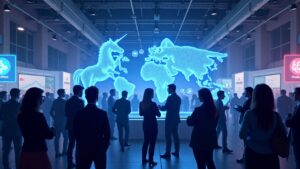 Conferencia cripto en Florida: networking entre desarrolladores e inversores, con unicornios holográficos y gráficos de tokens