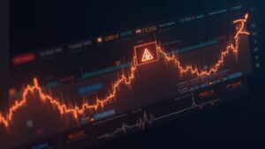 CZ portrait beside a rising ASTER price chart, with faded on-chain data streams and a warning icon.