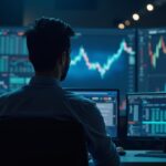 Analista central en un estudio moderno; dominancia de USDT al 6% reduce liquidez y Bitcoin cae, con paneles de datos iluminados.