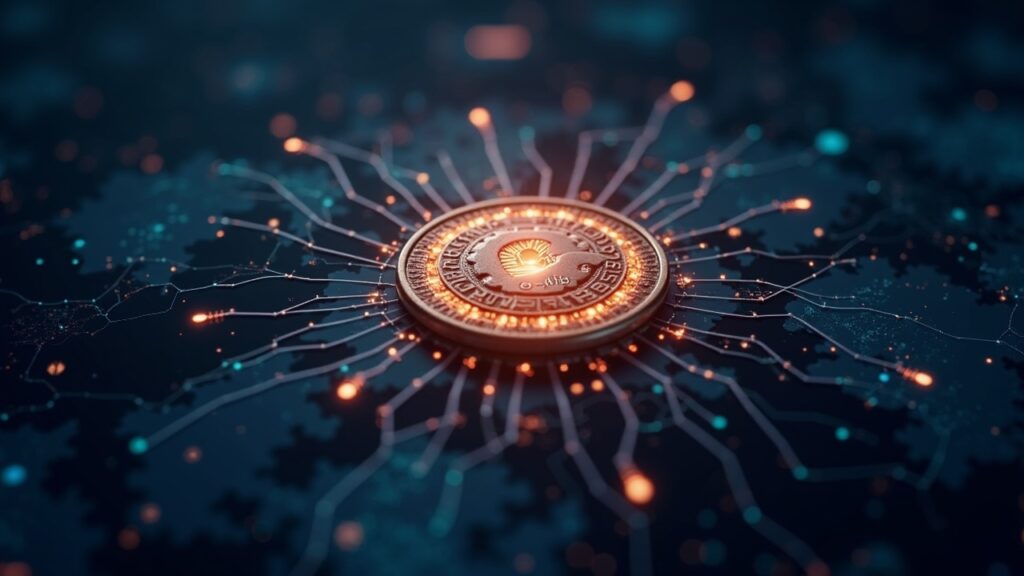 Holograma del Fuse Energy token sobre una red energética descentralizada, iluminado por la carta de no-accion de la SEC.