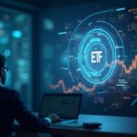 Escena de sala de noticias con silueta ejecutiva y icono holográfico de Chainlink, demanda institucional en alza y ETF.
