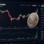 Moneda Hedera HBAR frente a un panel de trading con precio 0,1691 y volumen alto en soporte 0,1688.