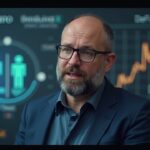 Retrato central realista de Charles Hoskinson ante críticos, con Cardano, BTC y stablecoins, y una gráfica DeFi al alza.